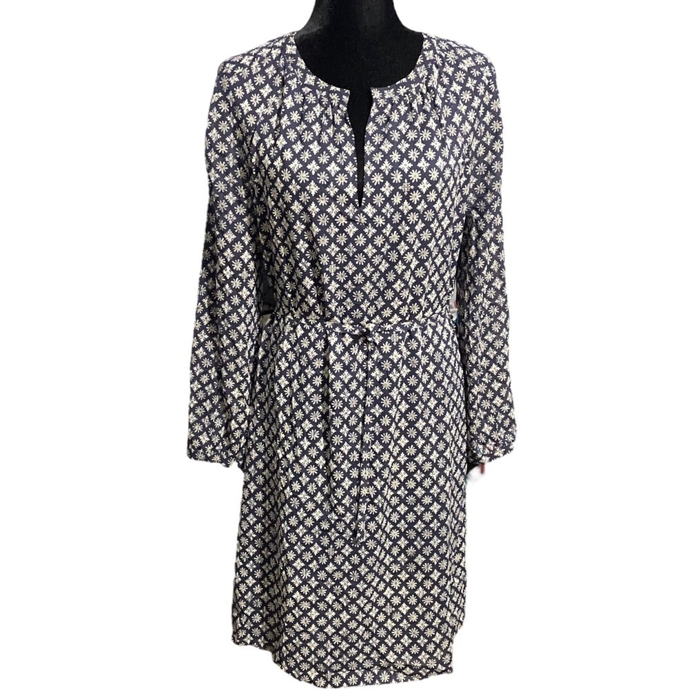 TORY BURCH Long Sleeve Belted Print Dress Size 10 Silk Blend